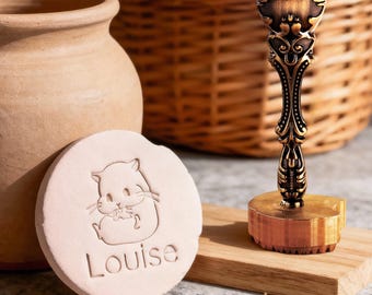 Personalized Cat & Name Clay Stamp - Custom Pottery Imprint Makers Mark Tool, Custom Ceramic Stamp, Gift For Wife
