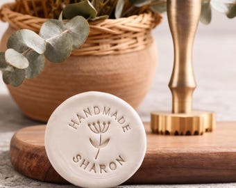 Personalized Name & Flower Pottery Stamp - Handmade Signature Clay Imprint Tool for Ceramic Artists, Ceramic Makers Mark Stamp
