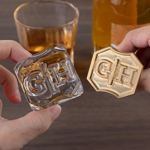 Sello de hielo personalizado de 2 pulgadas para cócteles con monograma de whisky, sellos de hielo para bodas, regalo del Día del Padre, sellos para bebidas frías, sellos de hielo de verano