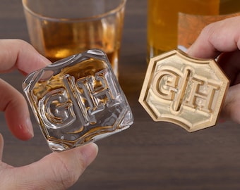 MONOGRAM Whiskey Custom 2-in Cocktail Ice Cube Stamp, Wedding Ice Stamps, Father's Day Gift, Cold Drink Stamps, Summer Ice Stamps