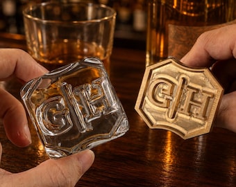 Custom Monogram Ice Stamp, 2 Inch Whiskey Cocktail Ice Cube Stamp, Personalized Bar Tool, Wedding Ice Stamp