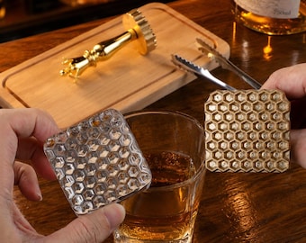 Custom Honeycomb Ice Stamp, Whiskey Cocktail Ice Cube Stamp, Personalized Copper Bar Tool, Bourbon Lover Gift