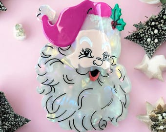 Pinza para el pelo de Papá Noel rosa retro navideño - Relleno de medias navideñas