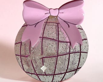 SECONDS - Disco Ball with Pink Bow Hair Claw