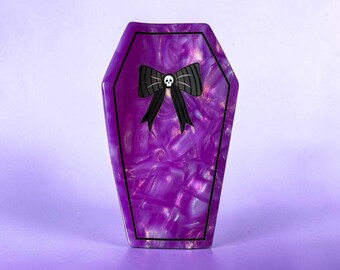 Purple Coffin Hair Claw Clip with bow - Halloween Spooky