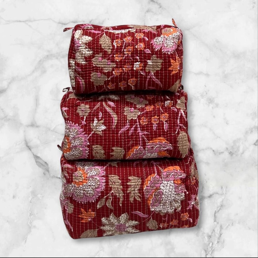 Maroon - Handmade Cotton Multipurpose Utility Pouches (set of 3) 17