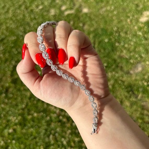 925 Sterling Silver Tennis Bracelet | Oval Cut CZ Waterway