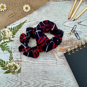 Red and Navy Plaid Scrunchie: School Uniform Hair Accessory