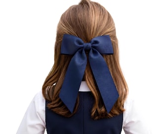 Grosgrain Hair Bow with Long Tails – 7.75" Barrette Hair Bow for Girls & Toddlers