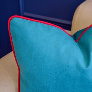 Dark cyan velvet pillow with red piping * Velvet throw pillow cover * Velvet cushion cover * Designer velvet pillow cover * Any size - color