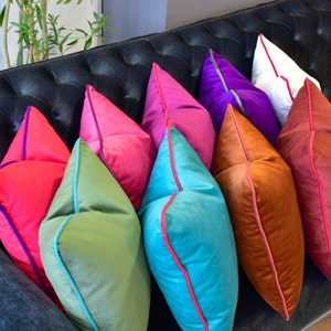 Velvet pillow cover * Piping velvet pillow * Embellished velvet cushion cover * Customizable piping color velvet pillow covers * Only Cover