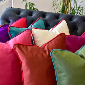 Square and lumbar velvet pillow cover * Piping detail throw pillow cover * Decorative Pillows * Velvet cushion cover * 31 color options