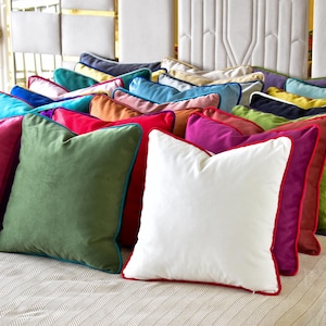 Zippered solid velvet euro pillow cover * Piping velvet cushion cover * Double sided velvet throw pillow * 31 COLORS Available pillow cover
