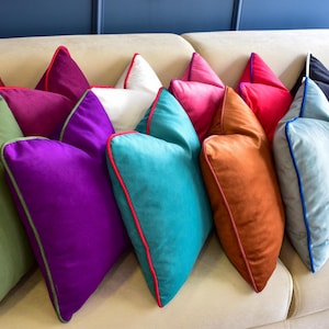 Decorative velvet pillow cover * Piping lumbar throw pillow cover * Velvet cushion for sofa * 31 color and any size velvet pillow cover
