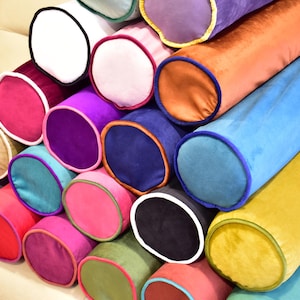 Colorful bolster throw pillow case * Velvet bolster cushion cover * Waist pillow cover * 31 color options and customizable piping colors
