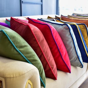 Colorful velvet pillow cover * Piping velvet throw pillow * Decorative indoor pillows * Designer velvet cushion cover * Housewarming gifts
