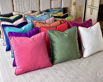 Match the velvet pillow cover and piping colors you like * Velvet throw pillow cover * Velvet cushion cover * Designer velvet pillow cover