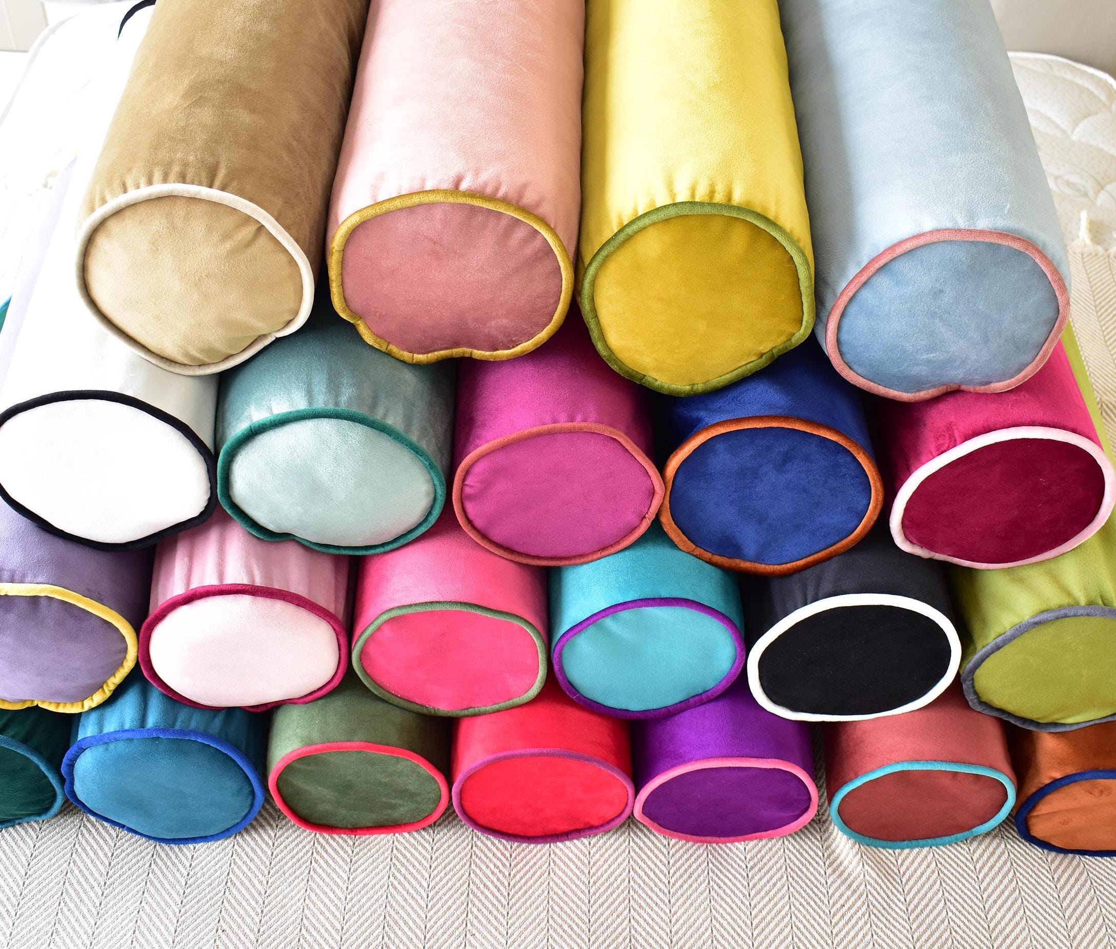 Match velvet pillow cover and piping colors * Bolster pillow case * Velvet pillow cover with cording * Cylinder bolster velvet pillow cover