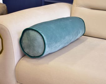 Water green headbord bolster pillow cover, Velvet bolster cushion cover, Custom piping color velvet pillow case, All sizes All Colors