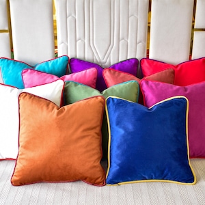 Piped edge velvet pillow cover * Piping velvet throw pillow cover * Luxury velvet cushion cover * Designer pillow cover * Any size Any color