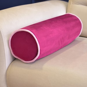 Fuchsia velvet bolster pillow * Piping velvet bolster pillow cover * Cylindrical velvet bolster cushion cover * Only Cover * All Size Color