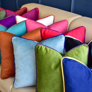Piping embellished velvet pillow cover * Velvet throw pillow cover * Velvet cushions for sofa * Lumbar square and rectangle pillow covers
