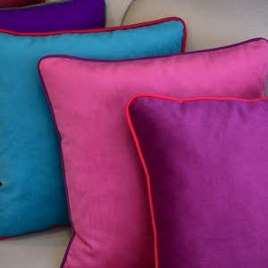 Pink Velvet Pillow Cover with Piping: Designer Throw Cushion
