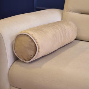 Camel Velvet Bolster Pillow Cover: Cream Piping, Personalized