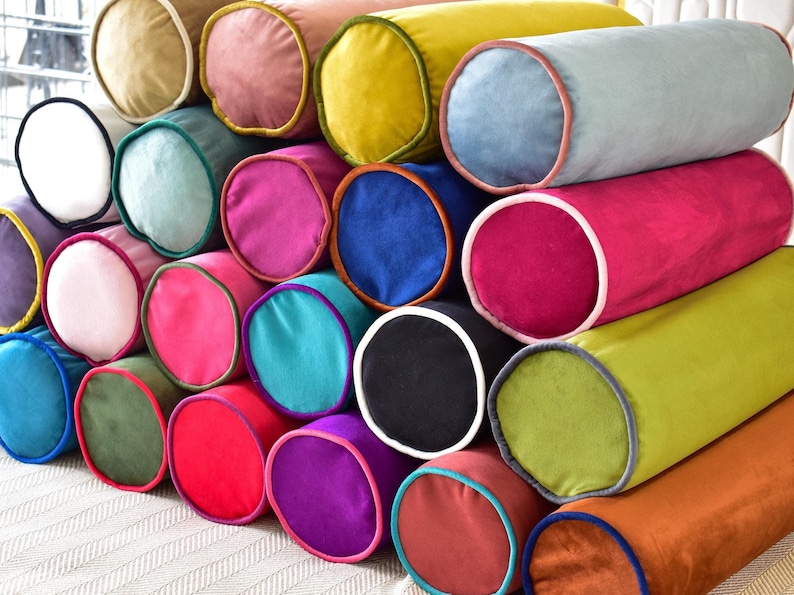 Velvet bolster pillow cover with piping