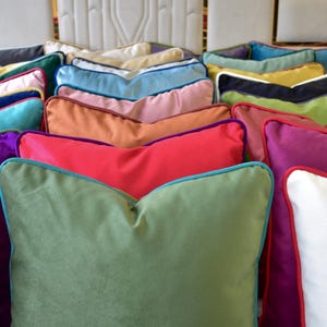 Velvet throw pillow for every room * Velvet pillow cover with piping * Velvet cushion cover for sofa * Personalized piping color * Any Sizes