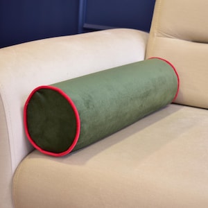 Olive Green Velvet Bolster Pillow Cover: Custom Piping