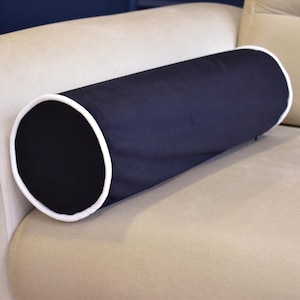 Schwarzes Nackenrolle weiße Paspel * Individuelle Paspelfarbe * Schwarzes Nackenrolle mit weißer Paspel * Dekokissen Bezug für Sofa, Couch und Bett