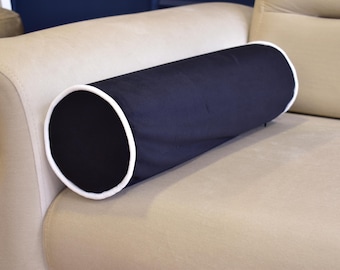 Velvet Bolster Pillow Cover: Black with Custom Piping