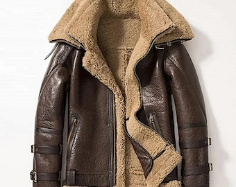 Herren Echt Lammleder Aviator B3 Bomberjacke - Shearling Pelzmantel