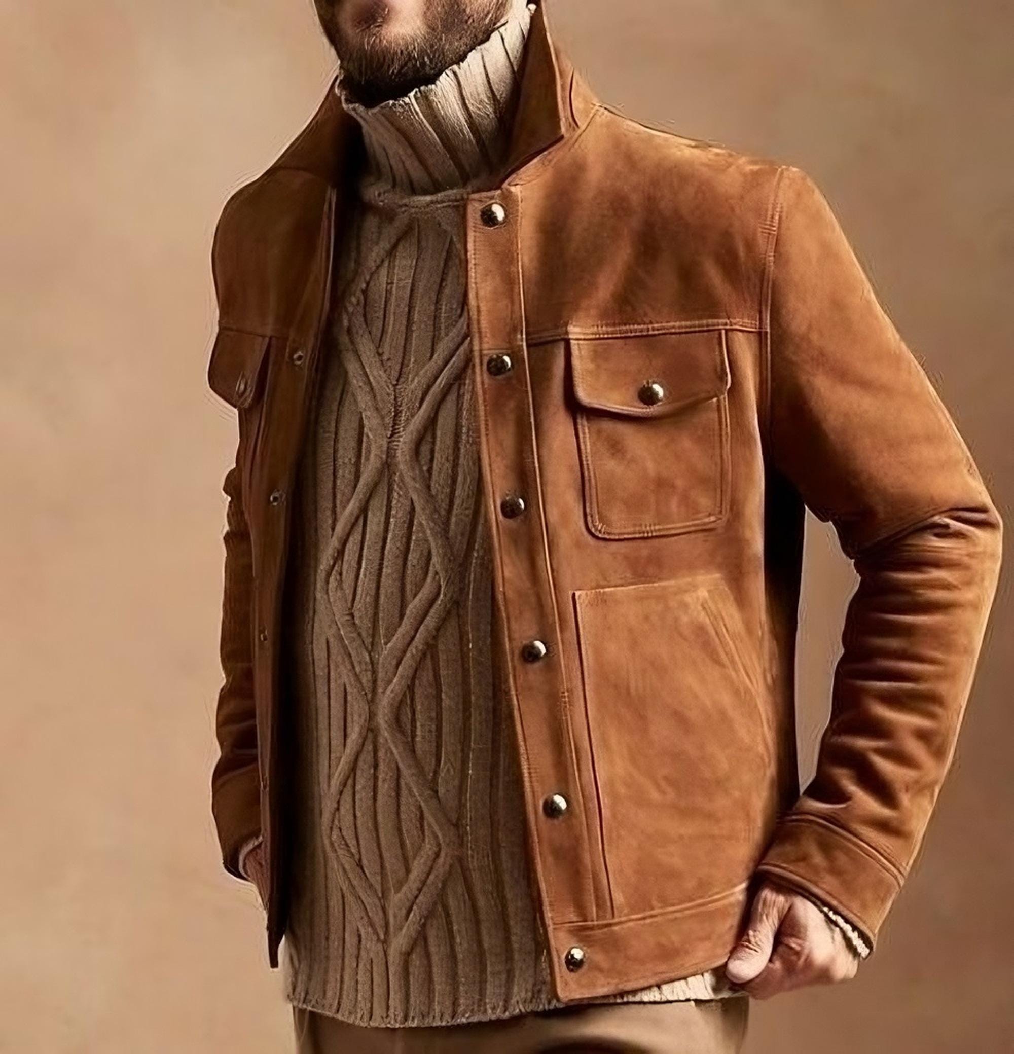 Men's Brown Genuine Suede Soft Leather Jacket, Men Brown