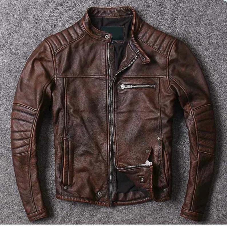Coffee colour leather jacket clearance