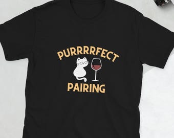 Purrrrfect-shirt met combinatie van katten en wijn – grappig kattenliefhebbercadeau | T-shirt met wijn en kat | Leuk cadeau voor wijndrinkers en kattenmoeders en -papa's