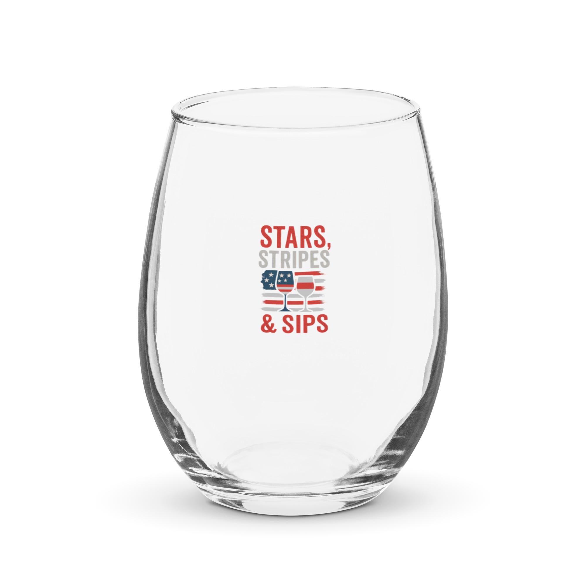 Stars Stripes and Sips Stemless Wine Glass | USA Wine Glass for July 4th | Patriotic Wine Gift | Funny Wine Glass for Americans