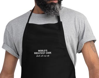 El mejor delantal de cocina del mundo: regalo divertido para maridos, chefs y amantes de la comida: delantal de cocina negro ajustable con humor