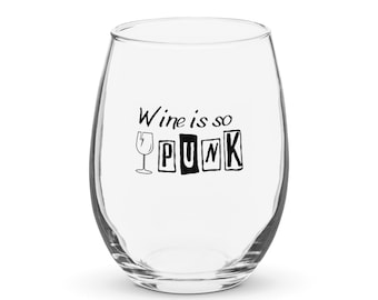Wine Is So Punk stemloos wijnglas - 15oz grappig wijnglas, punkrock drinkgerei, cadeau voor wijnliefhebbers, stemloos wijnglas