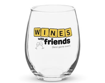 Wines With Friends 15oz Clear Stemless Wine Glass - Funny Wine Lover Glass - Perfect for Red, White, and Rosé Wines