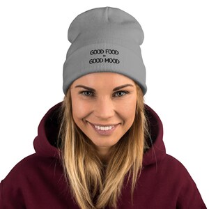 Good Food = Good Mood Beanie Hat – Cozy Embroidered Winter Hat for Foodies, Perfect Gift for Culinary Lovers and Chefs