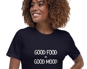Camiseta "Buena comida = buen humor": divertida camiseta para amantes de la comida, perfecta para amantes de la buena comida, ropa informal y con buena vibra.