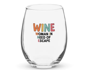 Weinglas Frau in der Not 15 Unzen Stemless Weinglas - Lustiges Geschenk für Weinliebhaber - Girls Night Weinglas - Freches Weinzitat Glas