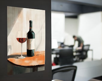 A Moment Decanted – Digitale print wijnfles en glas | Minimalistische wijnkunst voor keuken of bar | Directe download wanddecoratie