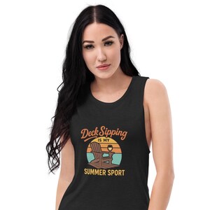 Deck Sipping Is My Summer Sport Tank Top | Funny Wine Lover Shirt for Women | Patio BBQ Beachwear | Summer Sippin’ Gift Idea