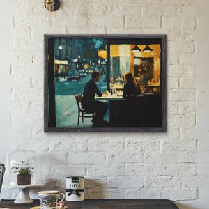 Dinner Scene Take Two – Romantic City Night Digital Art | Urban Cafe Wall Decor | Cinematic Couple Painting | Instant Download Print