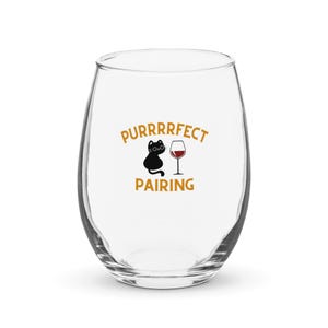 Purrrrfect Pairing Stemless Wine Glass – 15oz Funny Cat and Wine Glass for Wine Lovers & Pet Parents