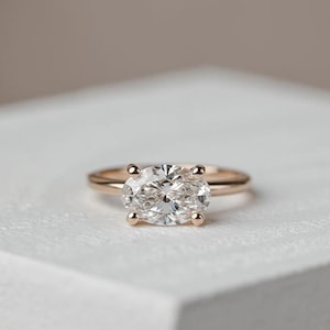 Oval Moissanite Engagement Ring 14K Gold East-West Setting Dainty Solitaire Wedding Ring| Promise Ring for Her Silver Ring Halloween Gifts