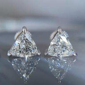 Trillion Cut Moissanite Stud Earrings in White Gold, Moissanite Earrings, Gold Moissanite Earrings, Gifts for Her,Diamond Earrings For Women